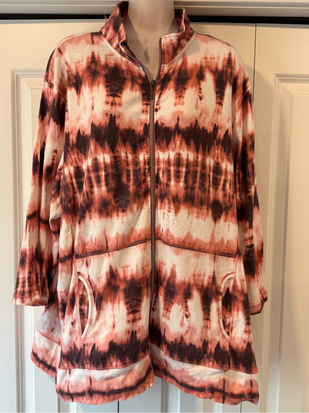 Onque casuals burgundy red tie dye zip jacket shirt 2X